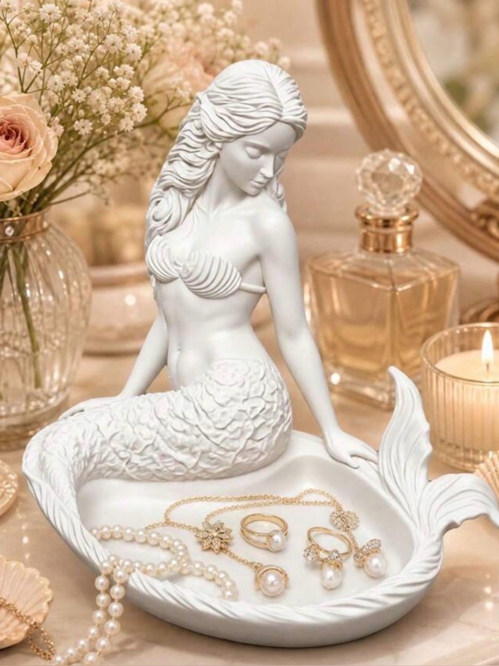 White Mermaid Vanity Tray - Elegant Jewelry Dish